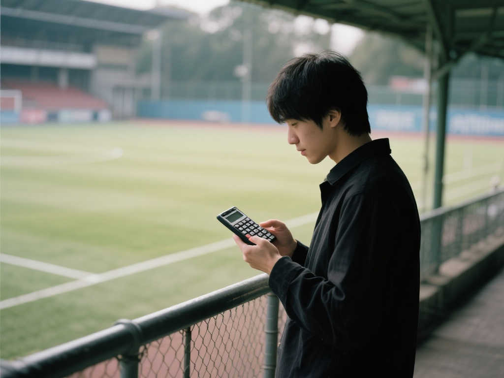 男子球场边用计算器装聊天：内向到极致，忙碌却无从说起！